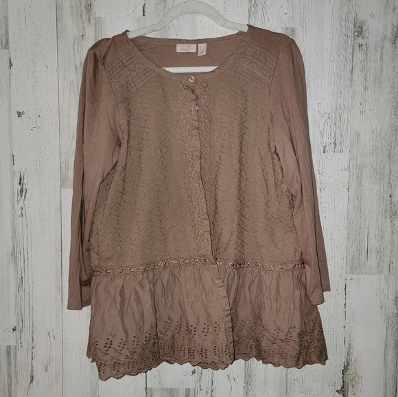 🧡LOGO Lavish By Lori Goldstein Boho Knit Top - Picture 2 of 6